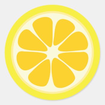 Cute Juicy Citrus Lemon Tropical Fruit Slice Classic Round Sticker by littleteapotdesigns at Zazzle