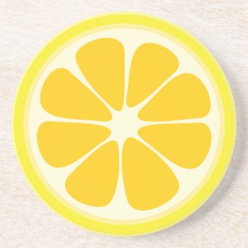 Cute Juicy Citrus Lemon Tropical Fruit Slice Sandstone Coaster by littleteapotdesigns at Zazzle