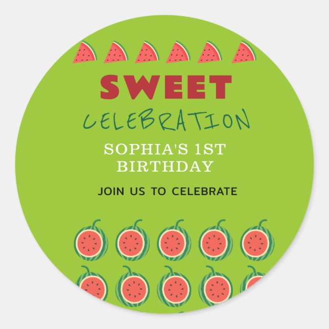 Cute & Juicy Watermelon Theme Invitation Classic Round Sticker (Front)