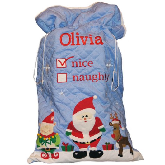 Cute Jumbo Blue Quilted Santa Bag (Front)