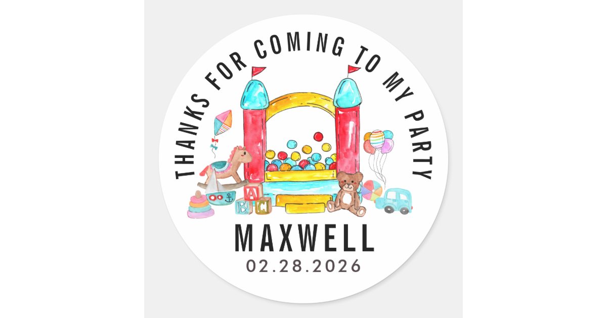 Bounce Sticker Cute Jump Bounce House Kid Thank You Birthday Classic Round Sticker ...