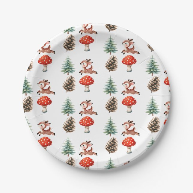 Cute Jumping Baby Reindeer Christmas Pattern Party Paper Plates (Front)