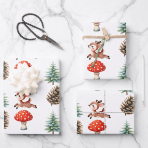 Cute Jumping Baby Reindeer Pattern Christmas Wrapping Paper Sheets