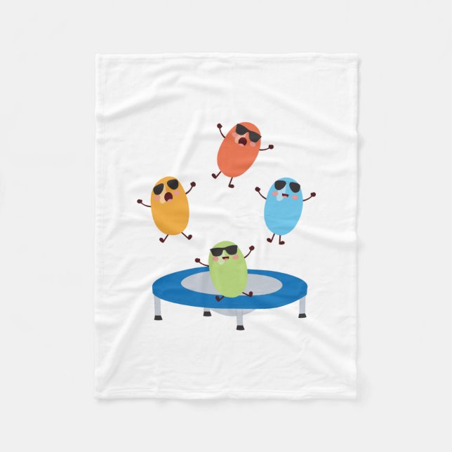 Cute Jumping Candy Beans Wearing Sunglasses Fleece Blanket (Front)