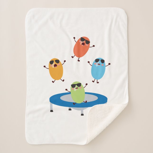 Cute Jumping Candy Beans Wearing Sunglasses Sherpa Blanket (Front)