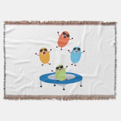 Cute Jumping Candy Beans Wearing Sunglasses Throw Blanket
