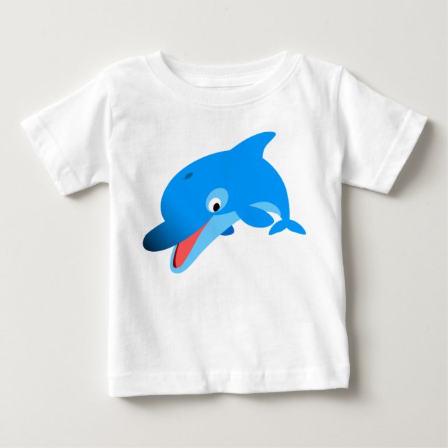 Cute Jumping Cartoon Dolphin Baby T-Shirt (Front)
