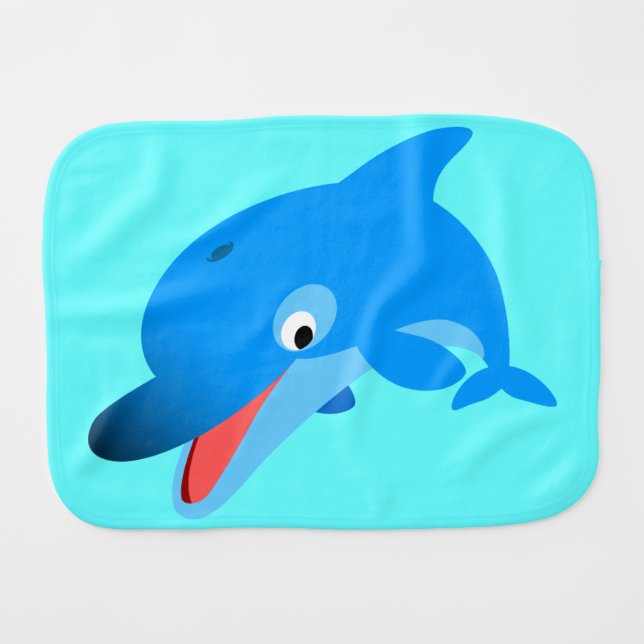 Cute Jumping Cartoon Dolphin Burp Cloth (Front Horizontal)