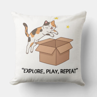 Cute Jumping Cat Pillow – Explore, PlaThrow Pillow