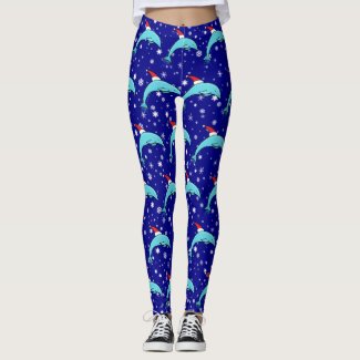 Cute Jumping Dolphin in Santa Hat Leggings