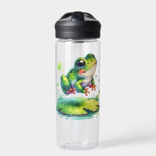 Cute Jumping Frog Whimsical Ai Art Water Bottle