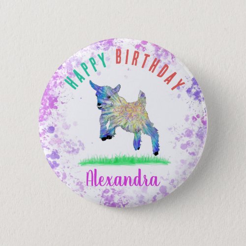 Cute Jumping Goat Happy Birthday Personalized Button