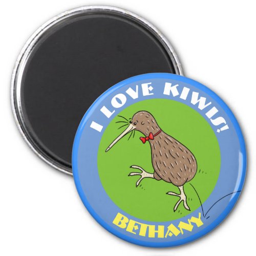 Cute jumping happy kiwi bird with bow tie cartoon magnet