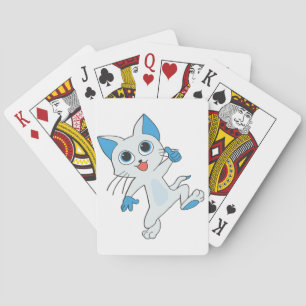 CUTE JUMPING LIGHT CYAN KITTEN WITH BLUE EYES,EARS POKER CARDS
