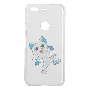CUTE JUMPING LIGHT CYAN KITTEN WITH BLUE EYES,EARS UNCOMMON GOOGLE PIXEL CASE