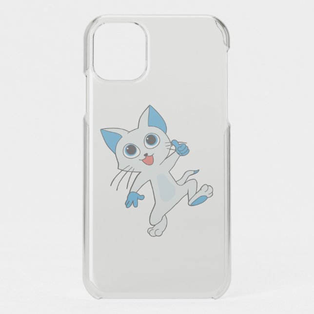 CUTE JUMPING LIGHT CYAN KITTEN WITH BLUE EYES,EARS UNCOMMON iPhone CASE (Back)