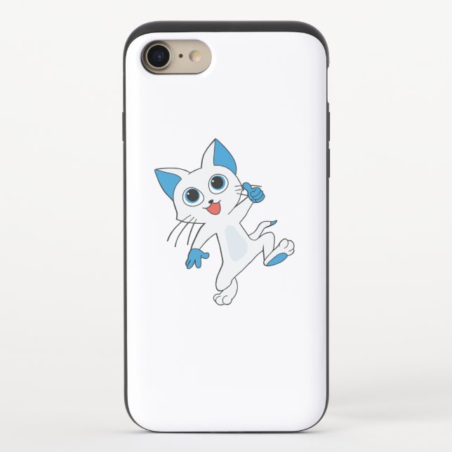 CUTE JUMPING LIGHT CYAN KITTEN WITH BLUE EYES,EARS UNCOMMON iPhone CASE (Back)