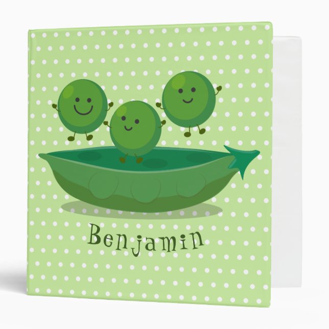 Cute jumping peas in pod cartoon illustration 3 ring binder (Front/Inside)