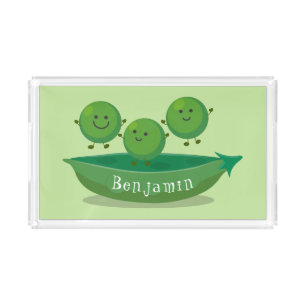 Cute jumping peas in pod cartoon illustration acrylic tray
