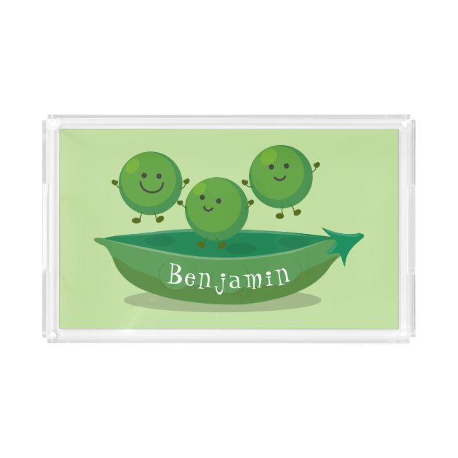 Cute jumping peas in pod cartoon illustration acrylic tray (Front)