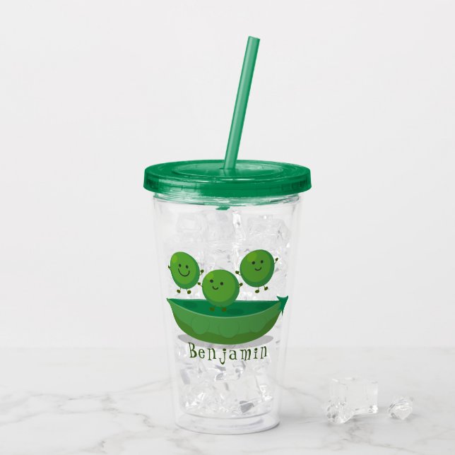 Cute jumping peas in pod cartoon illustration acrylic tumbler (Back Ice)