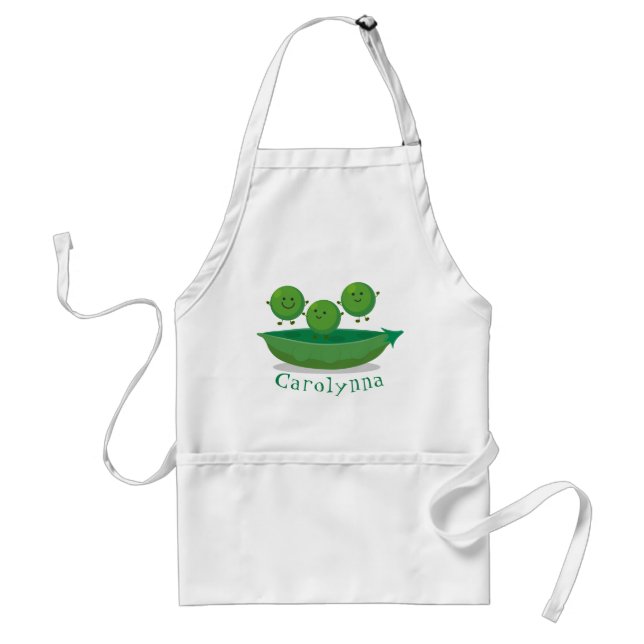 Cute jumping peas in pod cartoon illustration adult apron (Front)