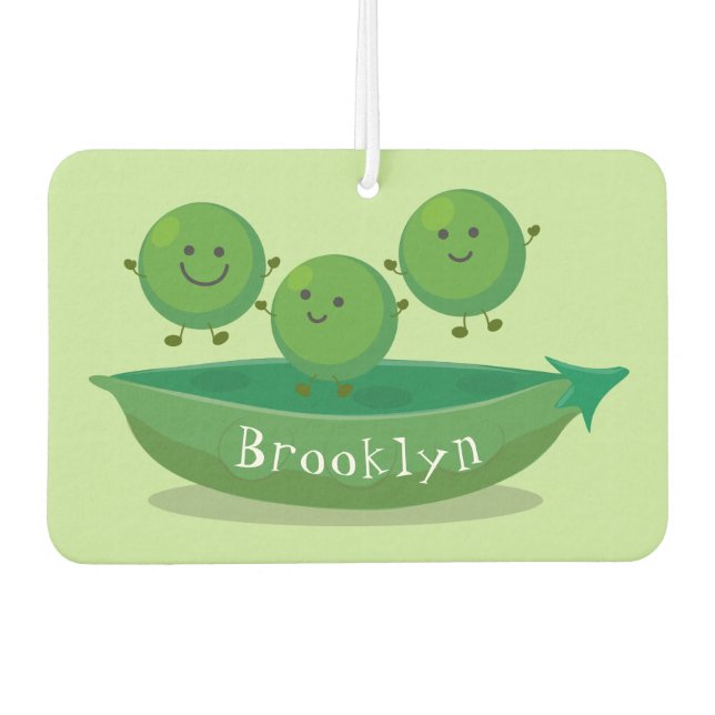Cute jumping peas in pod cartoon illustration air freshener (Front)