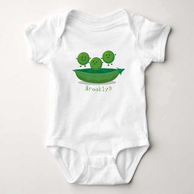 Cute jumping peas in pod cartoon illustration baby bodysuit (Front)