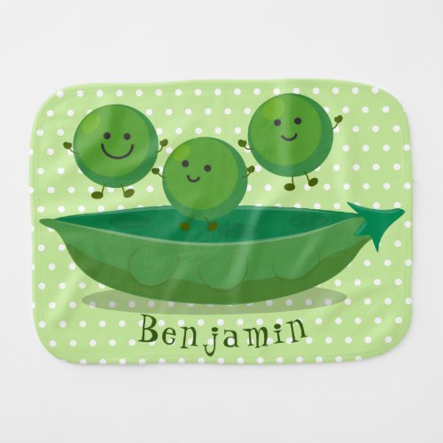 Cute jumping peas in pod cartoon illustration baby burp cloth