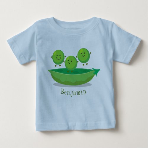 Cute jumping peas in pod cartoon illustration baby T_Shirt