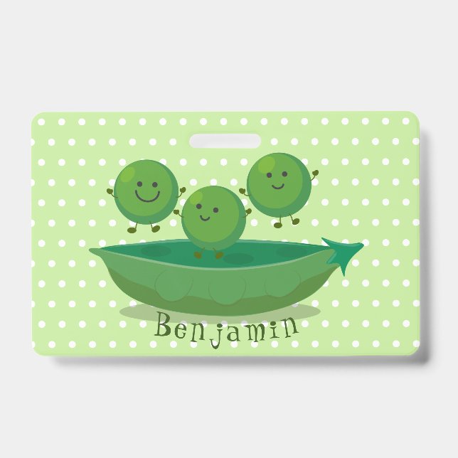 Cute jumping peas in pod cartoon illustration badge (Front)