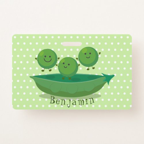 Cute jumping peas in pod cartoon illustration badge