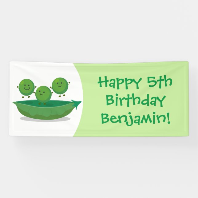 Cute jumping peas in pod cartoon illustration banner (Horizontal)