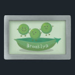 Cute jumping peas in pod cartoon illustration belt buckle<br><div class="desc">These 3 garden peas are having fun as they jump in their pod! Drawn in cute cartoon illustration style.</div>