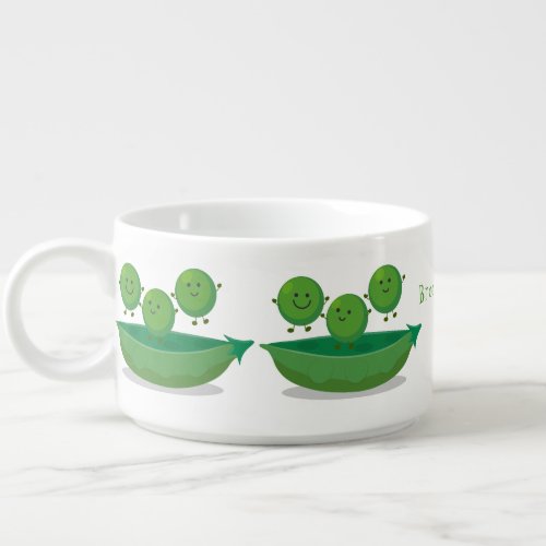 Cute jumping peas in pod cartoon illustration bowl