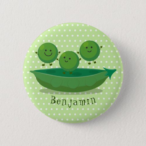 Cute jumping peas in pod cartoon illustration button