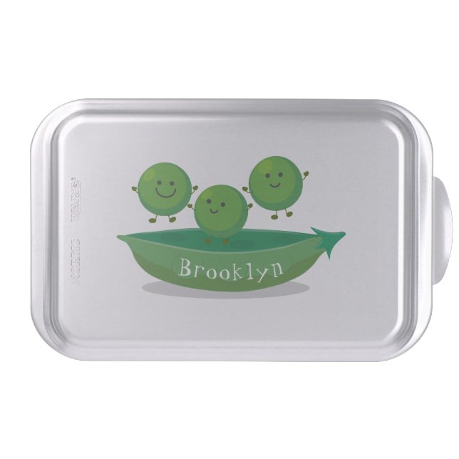 Cute jumping peas in pod cartoon illustration cake pan (Front)