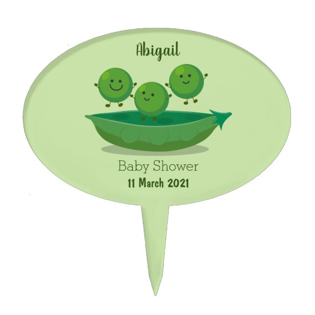Cute jumping peas in pod cartoon illustration cake topper (Front)