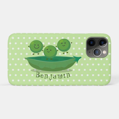 Cute jumping peas in pod cartoon illustration iPhone 11 pro case