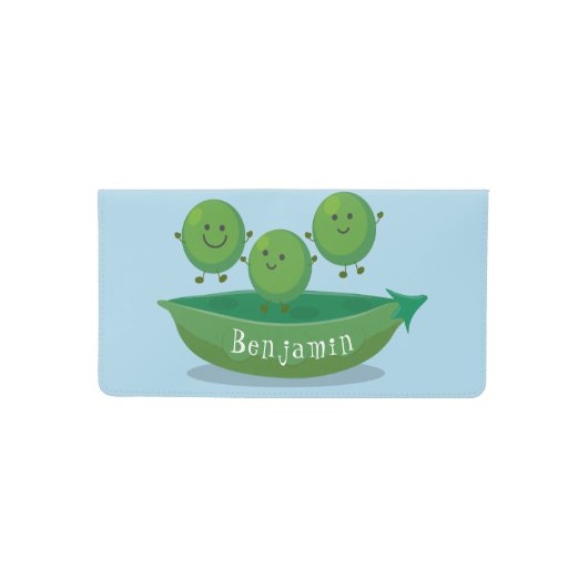 Cute jumping peas in pod cartoon illustration checkbook cover (Front)