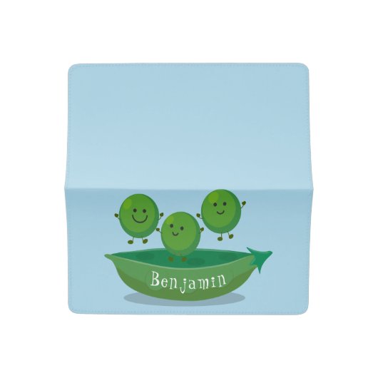 Cute jumping peas in pod cartoon illustration checkbook cover (Open)