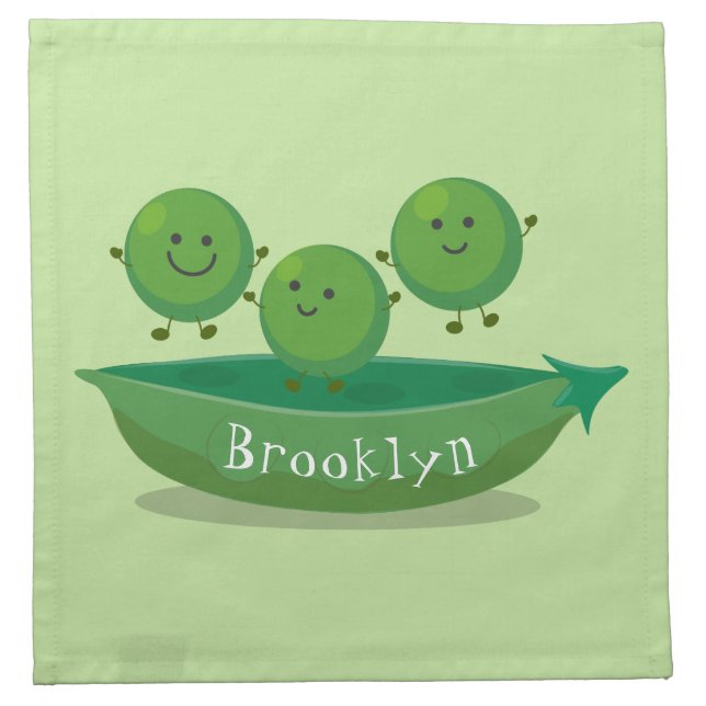 Cute jumping peas in pod cartoon illustration cloth napkin (Front)