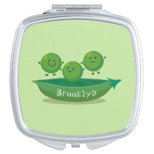 Cute jumping peas in pod cartoon illustration compact mirror