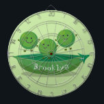 Cute jumping peas in pod cartoon illustration dart board<br><div class="desc">These 3 garden peas are having fun as they jump in their pod! Drawn in cute cartoon illustration style.</div>