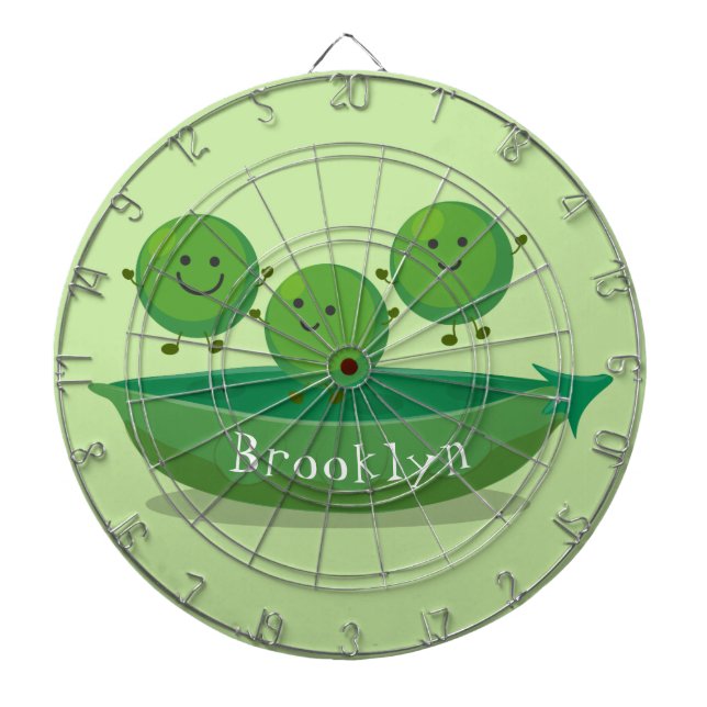 Cute jumping peas in pod cartoon illustration dart board (Front)