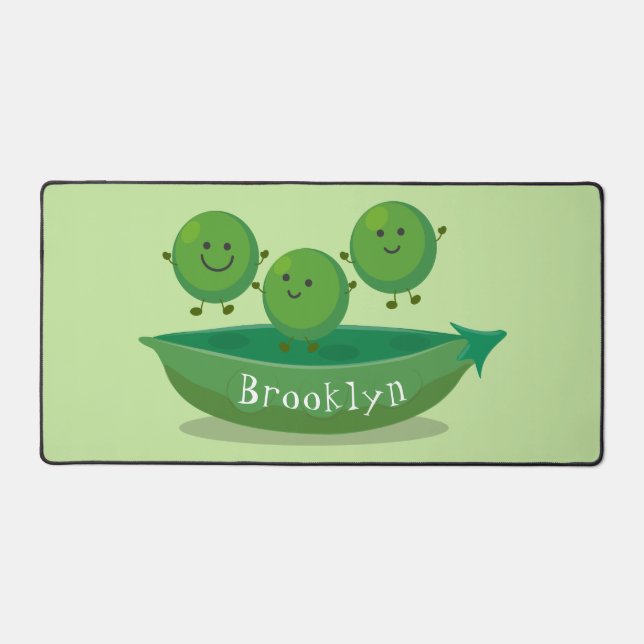 Cute jumping peas in pod cartoon illustration desk mat (Front)