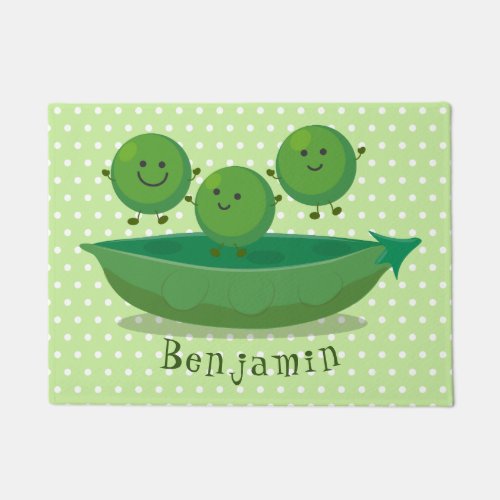 Cute jumping peas in pod cartoon illustration doormat