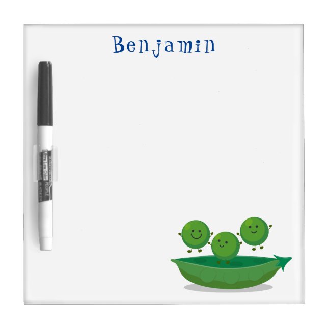Cute jumping peas in pod cartoon illustration dry erase board (Front)