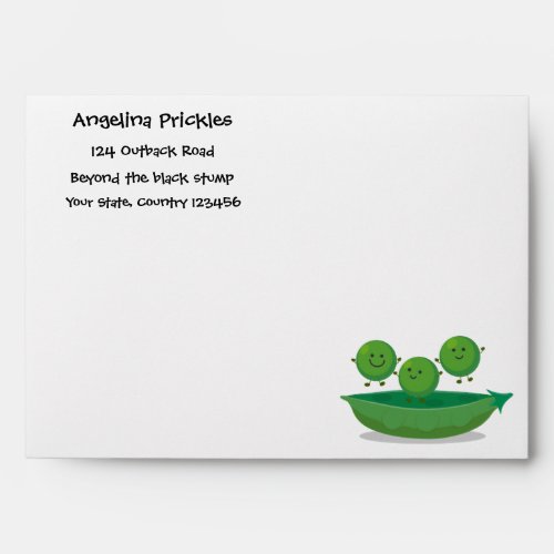 Cute jumping peas in pod cartoon illustration envelope