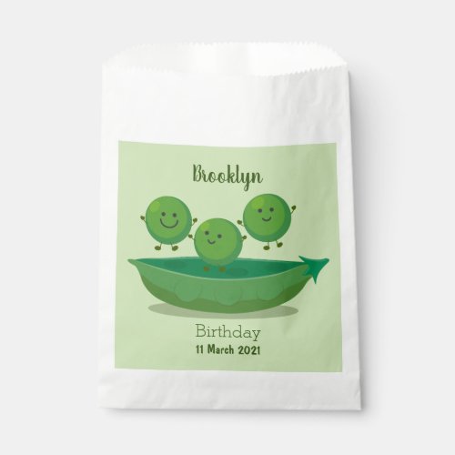 Cute jumping peas in pod cartoon illustration favor bag